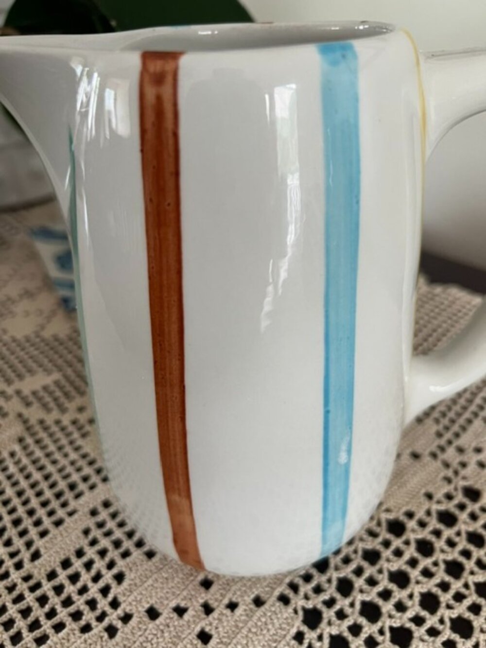 De Sphinx Parafeu White Ceramic Pitcher Small Striped Hand Decorated Holland GzD
